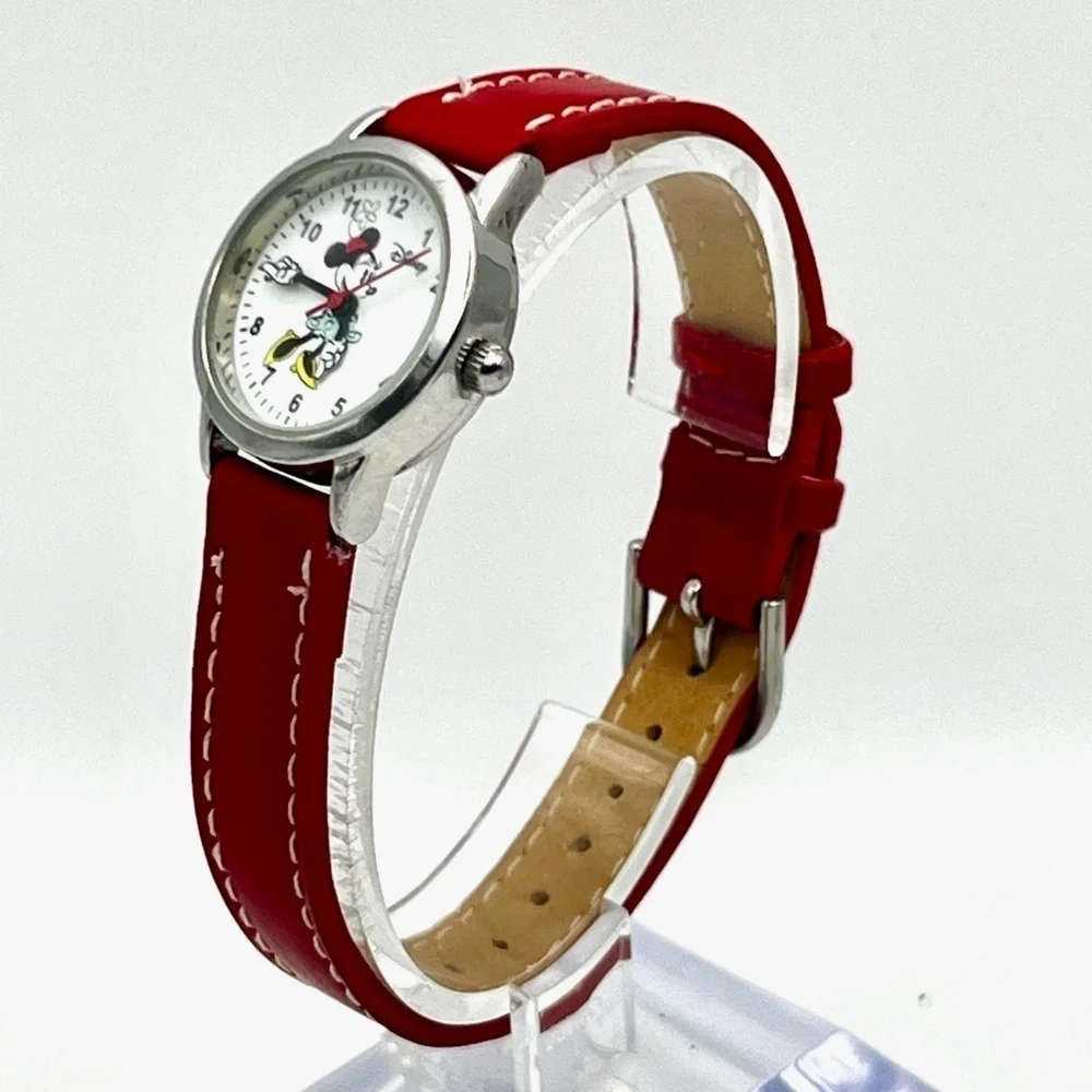 Disney Accutime Minnie Mouse Red leather strap ladies  watch working